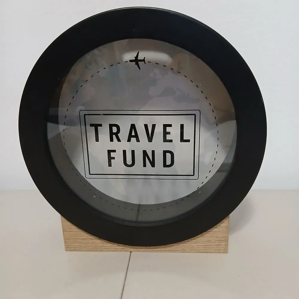 MAINSTAYS Espresso Brown Wood Decorative Modern Travel Fund Money Savings Bank